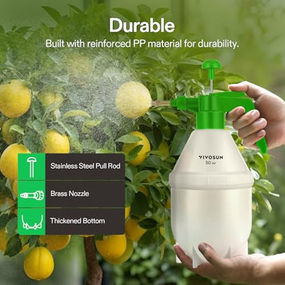 VIVOSUN 50oz Pump Sprayer, Handheld Garden Water Sprayer Bottle | with Adjustable Brass Nozzle, for Spraying Plants, Flowers, Weeds and Cleaning, Green - color: Green, size: 50oz