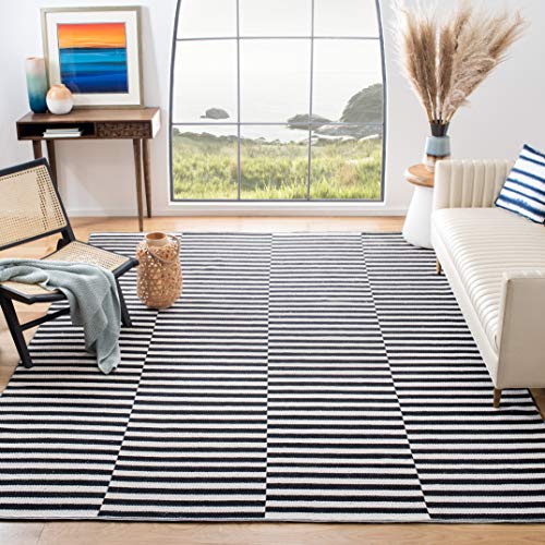 SAFAVIEH Montauk Collection Area Rug - 10' x 14', Ivory & Black, Handmade Stripe Cotton, Ideal for High Traffic Areas in Living Room, Bedroom (MTK715D) - color: Ivory/Black, size: 10' x 14' (Rectangular)