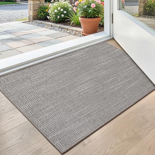 LUMI Ultra Thin Indoor Door Mat 17x30, Non-Slip Rubber Dirt Trapper | Low Profile Entryway Mat, Dirt Resistant Doormat, Stain Resistant Durable, Easy Clean for Inside, Patio, Porch, Grey - color: Grey, size: 1'5" x 2'6" (Rectangular)