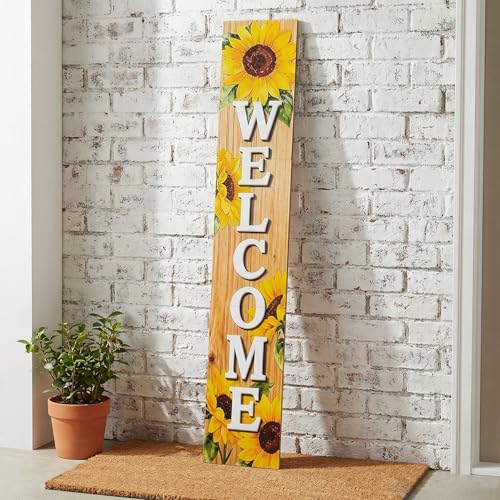 Vertical Wood Welcome Sign for Front Porch Vertical Decorative Sign Front Door Outdoor Indoor Welcome Sign 47.2x7.8 Inch Sunflower Outdoor Decor for Summer Front Porch Decorations. - color: Brown