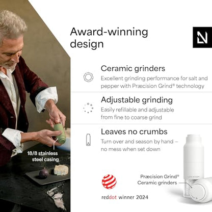 LARS NYSØM Salt and Pepper Grinder Set, Stainless Steel Manual Salt and Pepper Mills, Adjustable Ceramic Grinder, Design Spice Shakers (Pure White) - color: Pure White