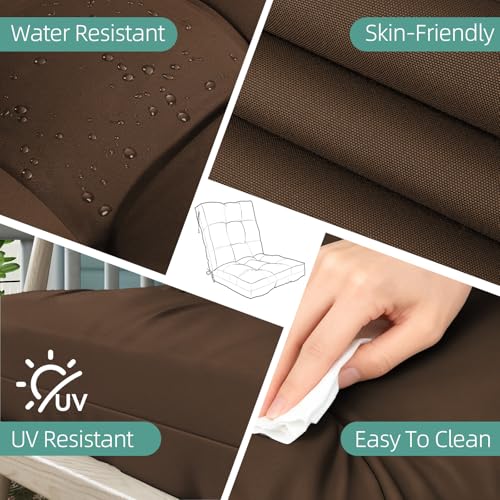 Outdoor Chair Cushions 42x21x4 Inch Set of 2, Brown | Patio Cushions for Dining Rocking Chairs, High Back Soft Seat Pad with Ties, Waterproof Fade Resistant, Indoor Outside Use - color: Brown