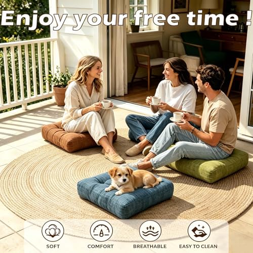 Set of 2 Floor Cushion for Adult Tufted Square Seat Cushions for Tatami Living Room Dorm 18.8 x 18.8 Inch Burgundy Meditation Floor Pillows
