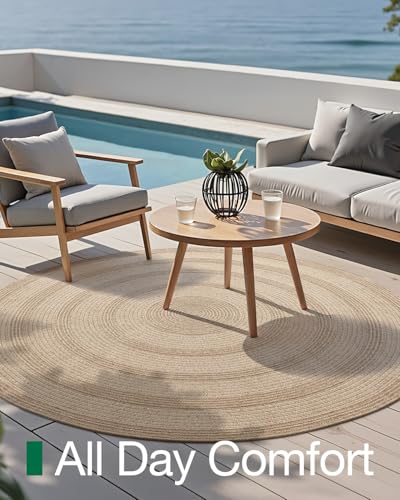 LUMI 4' Round Natural Jute Area Rug, Braided Farmhouse Rug - color: Beige-round, size: 4'x4'