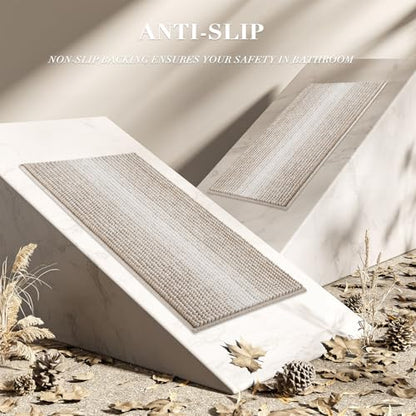 Bathroom Rugs Sets 3 Piece, Toilet Rugs U-Shaped Contour Bath Mat Set, Striped Absorbent Non Slip Chenille Shower Mat, Light Taupe - color: Taupe, size: 20"x32"+16"x24"+U Shape 20"x24"