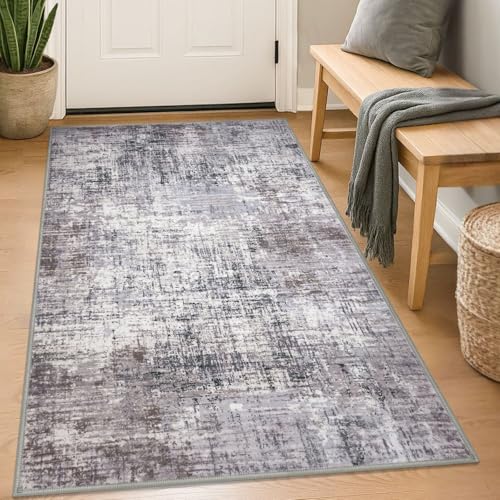 KILOCOCO Abstract Area Rug 3x5 ft Washable Entryway Rugs, Grey/Beige | Non Slip Kitchen Rugs, Soft Front Door Rug, Machine Washable Rugs 3x5, Indoor Foyer Rug, Printed Living Room Floor Carpet - color: Grey/Beige, size: 3' x 5' (Rectangular)