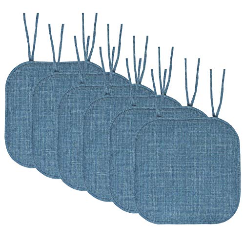 Sweet Home Collection Chair Cushion Memory Foam Pads with Ties Honeycomb Pattern Slip Non Skid Rubber Back Rounded Square 16" x 16" Seat Cover, 6 Pack, Aria Blue 12 Pack - color: Aria Blue, size: 6 Count (Pack of 1)