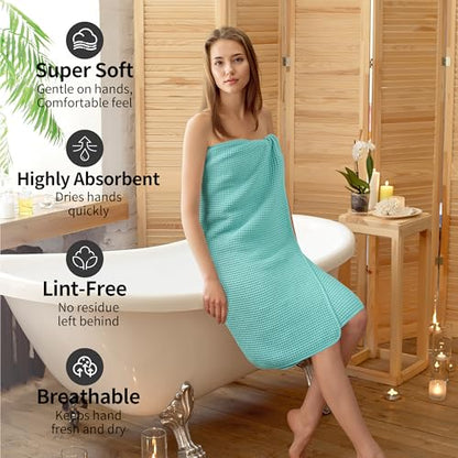 MICROFI Microfiber Waffle Bath Towels, 4 Pieces, Soft, Absorbent, Fast Drying, Lint Free 430 GSM (27''x55''/68.58 cm x139.7 cm) - color: Turquoise
