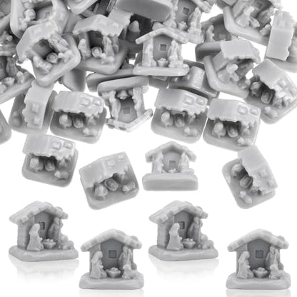 RoundFunny 50pcs Miniature Christmas Nativity Resin Holy Family with Manger | Mini Nativity Scene Figurines, Holy Family Stable Statue, Religious Gift DIY Crafts for Xmas Mantel Tiered Tray Table Decor - style: Christmas Nativity