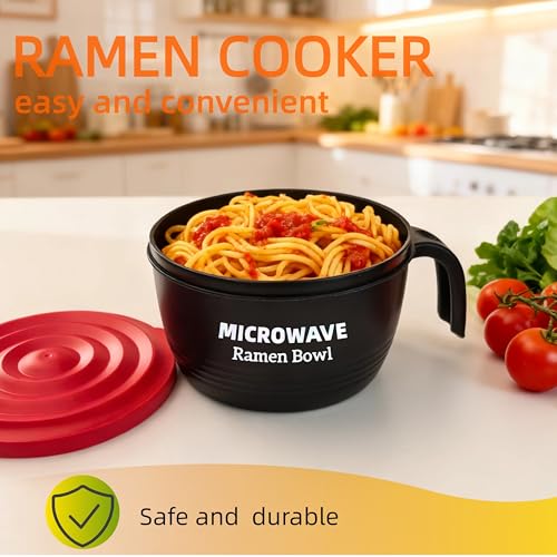 Layron Ramen Cooker Bowl - 45 oz Microwaveable Noodle Bowl Ramen in few Minutes- BPA Free and Dishwasher Safe Set with Chopsticks Perfect for Dorm, Small Kitchen, or Officee (black) - color: Black