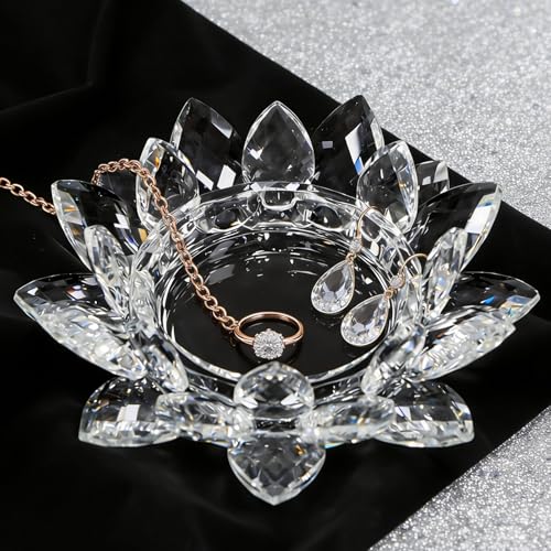 Crystal Flower Jewelry Tray, Luxury Transparent Decorative Trinket Dish for Rings, Earrings, Necklaces, Keys for Vanity Dresser Nightstand, Elegant Gift for Women Mother's Day (1, 6.3"(W) - Clear) - size: 6.3"(W) - Clear