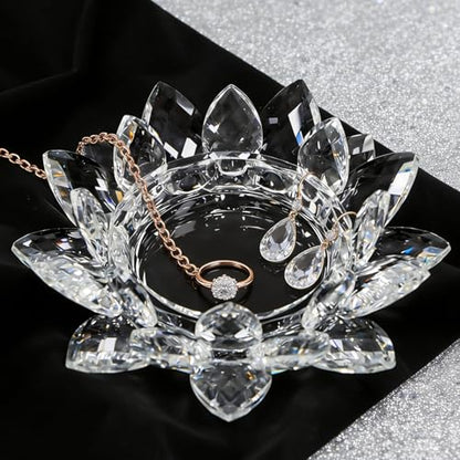 Crystal Flower Jewelry Tray, Luxury Transparent Decorative Trinket Dish for Rings, Earrings, Necklaces, Keys for Vanity Dresser Nightstand, Elegant Gift for Women Mother's Day (1, 6.3"(W) - Clear) - size: 6.3"(W) - Clear