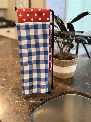 Kitchen Towels, Dish Towels for Kitchen, 3 Pc Kitchen Towel Set | Microfiber Waffle Towels, 16 x 26 inches, with Hanging Loops, Reusable Tea Towels, Cute Kitchen Towels - 3 Pack - color: Red/White/Blue