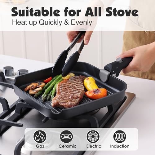 SENSARTE 17 Piece Nonstick Detachable Handle Pots and Pans Set Black | Removable Handle Cookware Set, Induction Cookware Set with Removable Handle, Healthy Non Stick for RV, Dishwasher ＆ Oven Safe - color: Black, size: 17 Piece