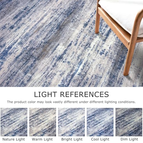 KOZYFLY Modern Abstract Washable Long Rug Runner 2.6x20 Hallway Rug Runner Non-Slip Soft Stair Runners, Grey-Blue Striped 20 feet Runner Rug for Kitchen Entryway Bathroom Laundry Room Foyer - color: Blue-grey, size: 2'8" x 20' (Runner)