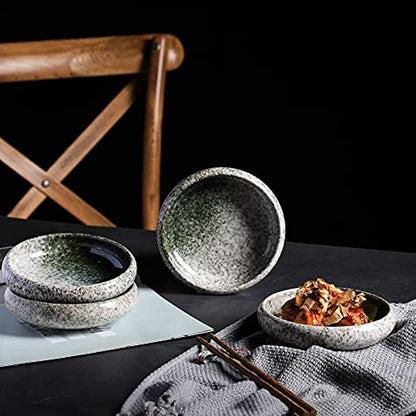 Uaral Salad Plate Appetizer Plate Stoneware Serving Dishes,Japanese Dish Set of 4,5.5 inch 14 oz (Emerald Green) - color: Green