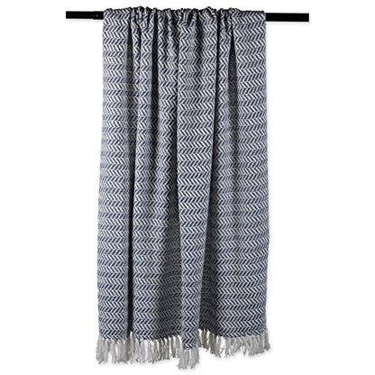 DII Modern Farmhouse Cotton Herringbone Blanket Throw with Fringe for Chair, Couch, Picnic, Camping, Beach, & Everyday Use, 50 x 60 - French Blue - color: French Blue
