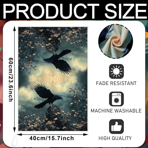 Fourluoo 8 Pcs Gothic Kitchen Towels Set Crow Goth Hand Dish Towels Gothic Tea Cloths for Home Kitchen Bathroom Goth Decor Gifts, 16 x 24 inch - style: Crow
