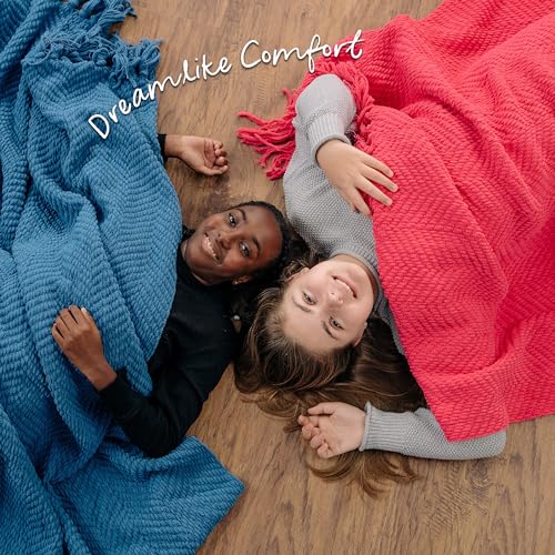 Chanasya Premium Textured Knit Throw Blanket with Tassels - Soft, Cozy Blanket for Couch, Bed, Living Room - 50" x 65” - Azalea - color: Azalea