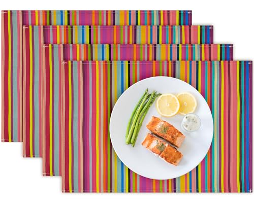 Bloss Mexican Placemats Set of 4, Linen Woven Rainbow Place Mats for Kitchen Table Indoor/Outdoor, 12" x 18" Washable Placemat Dining Table Mats - color: Rainbow, size: 12" x 18" / 4 PCS
