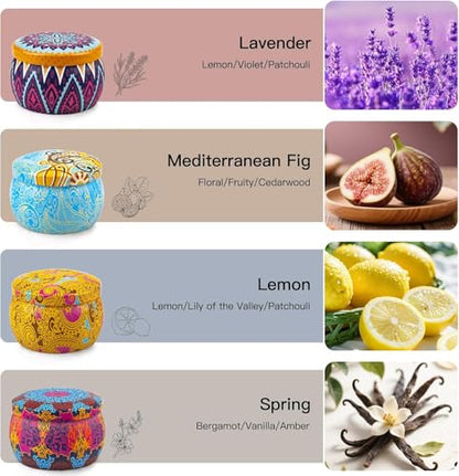 Candle Gift Set for Women, 4 Pack Long Lasting Lavender Scented Soy Candles, Aromatherapy Candles for Home Relaxation, Ideal Gift for Birthday, Thanksgiving, Mother's Day, Valentine's Day