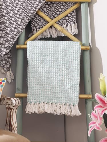 Two Tone Hanicom Cotton Throw 50X60- Aqua - color: Aqua Honeycomb