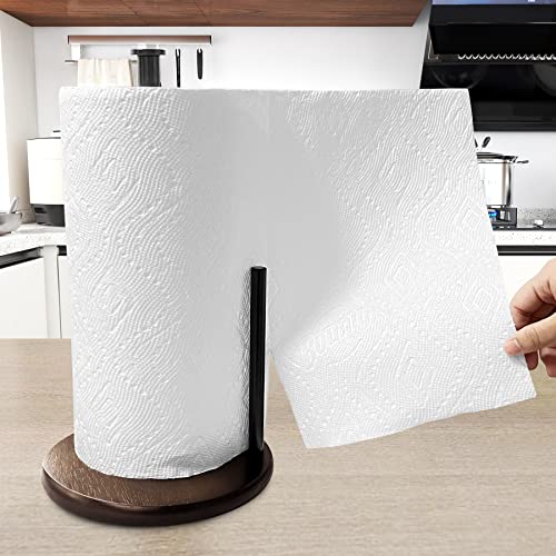 Wood Paper Towel Holder Countertop, OBODING, Farmhouse Kitchen Paper Towel Holders Stand with Real Wooden Base, fits Standard and Jumbo Size Paper Towels (Dark Brown) - color: Dark Brown Wood