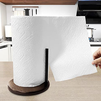 Wood Paper Towel Holder Countertop, OBODING, Farmhouse Kitchen Paper Towel Holders Stand with Real Wooden Base, fits Standard and Jumbo Size Paper Towels (Dark Brown) - color: Dark Brown Wood
