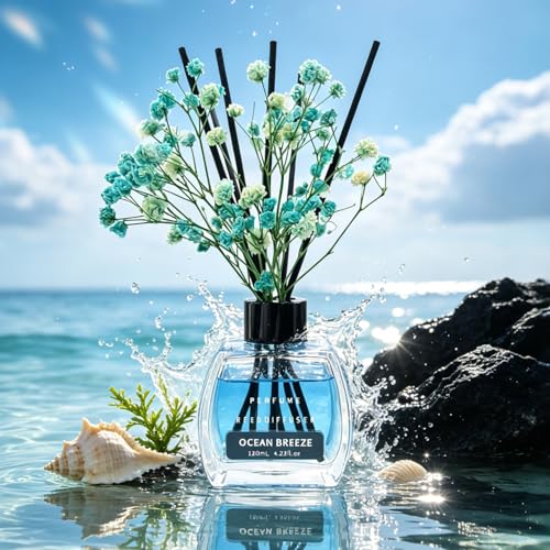 Reed Diffuser Oil Set with Reed Sticks, Ocean Aromatherapy Oil Scent Diffuser with 6 Sticks, Reed Diffusers for Home, Bathroom Air Freshener 4.06 oz/120ml