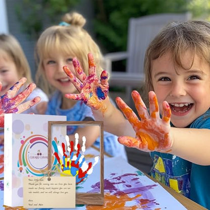CHERRY CHEERS Family Handprint Kit with Light, Handprint Keepsake Frame, Wooden Led Light, Easy Install, No Need Screw etc, Non-Toxic Paints (Brown) - color: Brown