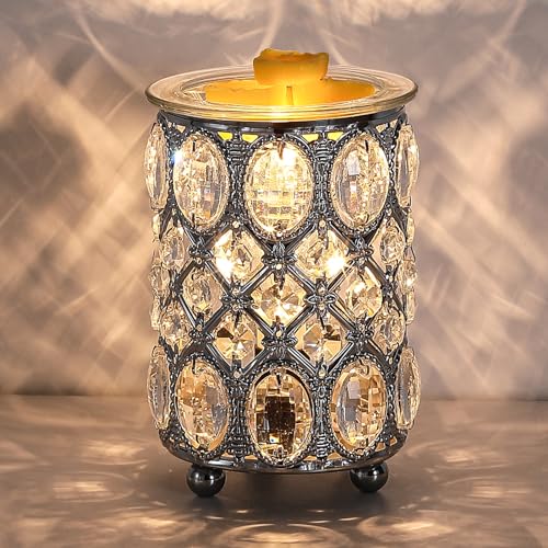 Leyoue Wax Warmer Wrought Iron Crystal Wax Melt Warmer Electric Oil Burner Wax Melt for Gifts & Decor, Home, Office, SPA,Bedroom | Wax Melt for Gifts & Decor, Home, Office, SPA, Bedroom with Elegant Crystal Design - color: Silver-02