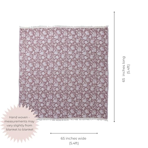 Flower Organic Cotton Turkish Throw Blanket, Muslin - Burgundy | Thin, Soft, Lightweight, Breathable Gauze Weave, Red and White Reversible Floral Print, for Sofa, Chair, Couch, 65" x 65" - color: Burgundy Whimsy