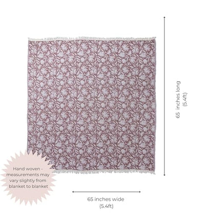 Flower Organic Cotton Turkish Throw Blanket, Muslin - Burgundy | Thin, Soft, Lightweight, Breathable Gauze Weave, Red and White Reversible Floral Print, for Sofa, Chair, Couch, 65" x 65" - color: Burgundy Whimsy