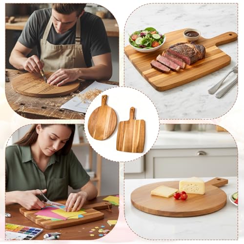 2 Pcs Acacia Wood Cutting Board with Handle, Decorative Wooden Serving Chopping Board Large Butter Charcuterie Butcher Blocks Tray for Kitchen Pizza Cheese Meat Vegetables Fruit Bread Baking