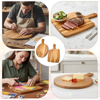 2 Pcs Acacia Wood Cutting Board with Handle, Decorative Wooden Serving Chopping Board Large Butter Charcuterie Butcher Blocks Tray for Kitchen Pizza Cheese Meat Vegetables Fruit Bread Baking