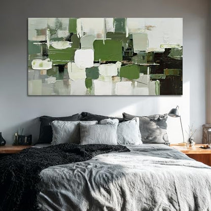Abstract Canvas Wall Art Green White Black Gray for Living Room 29x58 Inch - color: White and Green and Black, size: 58"L x 29"W