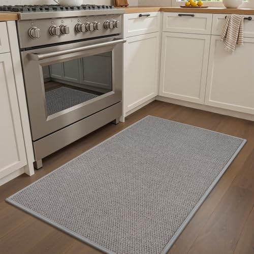 RESARE Kitchen Mats, Non Slip Kitchen Mats for Floor, Absorbent Quick Dry Washable Kitchen Rugs in Front of Sink, Hallway, Laundry, Kitchen Floor Mat(Beige, 17"x 48") - color: Grey, size: 17"×48"