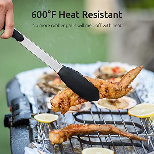 U-Taste 7+9+12 inch 600ºF Heat Resistant Silicone Kitchen Tong Set of 3 and 600ºF Heat Resistant 13.76" Long, 3.63" Wide Wok Spatula for Kitchen Stir Fry (Black)