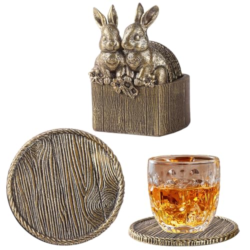 Cabin Coasters Set 6 Full Size Non-Slip Bar Coasters, Indoor Christmas Decorations, Man Cave Gifts for Men, Rustic Handmade Decor for The Home (Rabbit) - style: Rabbit-02