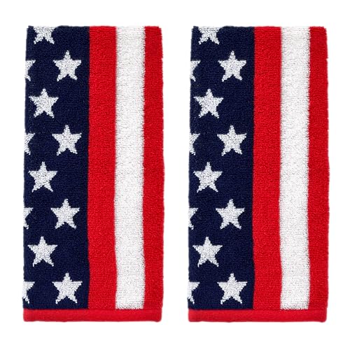 SKL Home American Flag 100% Cotton Jacquard 2pc Hand Towel Set, Reversible & Decorative for Bath/Kitchen/Bar & Gift, Multi - color: American Flag