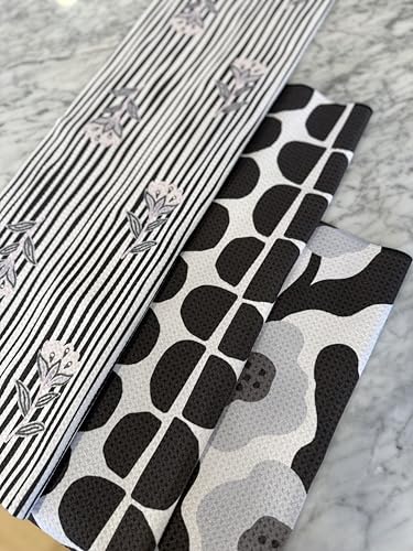 Kitchen Towels, Dish Towels for Kitchen, 3 Pc Kitchen Towel Set | Microfiber Waffle Towels, 16 x 26 inches, with Hanging Loops, Reusable Tea Towels, Cute Kitchen Towels - 3 Pack - color: Black/Gray