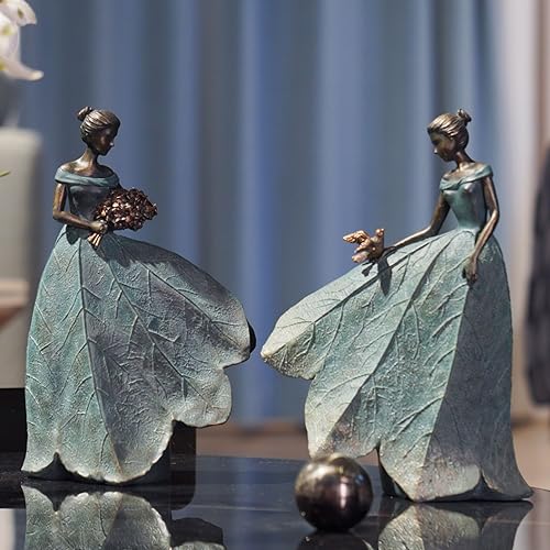 Guichifun Fairy Statue, Leaf Angel Girls, 5.5 x 3.25 x 8 Inch - color: Green-bird, size: Small