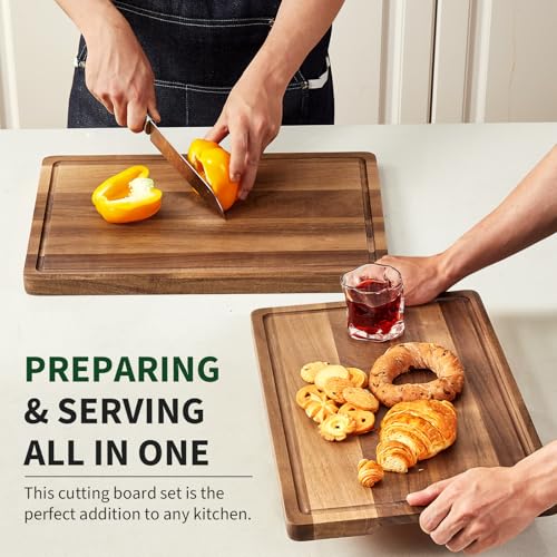 18"x12"Acacia Cutting Board for Kitchen, Wooden Chopping Board with Built-In Juice Grooves, 1" Thick, Side Handle, Butcher Block for Meat/Fruits/Vegetables - size: 18"L x 12"W