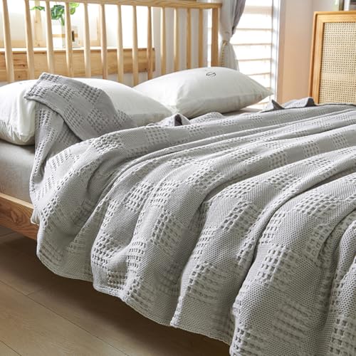 LGYKUMEG 100% Cotton Waffle Knit Blanket,Lightweight,Breathable and Soft, Weave Blanket for Summer Spring,Gray,100 x 150 cm / 39 x 59 inch - color: Gray, size: Throw 39x59 inch
