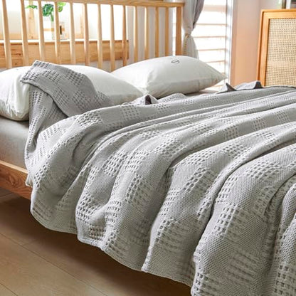 LGYKUMEG 100% Cotton Waffle Knit Blanket,Lightweight,Breathable and Soft, Waffle Weave Blanket for Summer Spring,Gray,150 x 200 cm / 59 x 79 inch - color: Gray, size: Single Size 59x79 inch