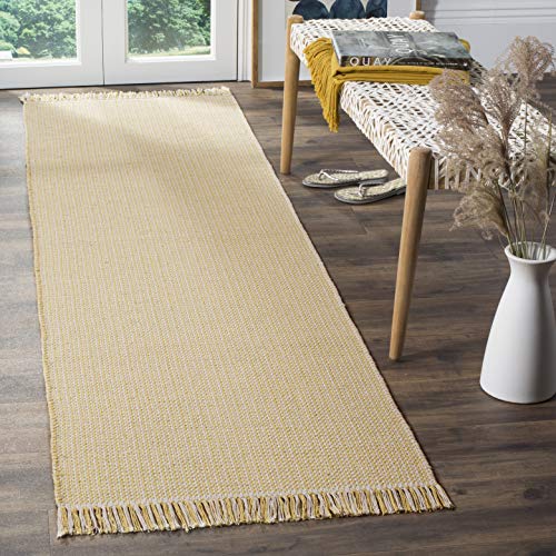 SAFAVIEH Montauk Collection Runner Rug - 2'3" x 10', Ivory & Yellow, Handmade Flat Weave Boho Farmhouse Cotton Tassel Fringe, Ideal for High Traffic Areas in Living Room, Bedroom (MTK340E) - color: Ivory/Yellow, size: 2'3" x 10' (Runner)