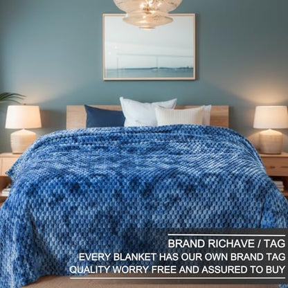 Richave Twin Size Blanket, Premium Lightweight Anti-Static 66x90 Inches 3D Clouds Stylish Jacquard Velvet Plush Bed Blanket for Twin XL Extra Long Bed, Tie-dye Stone Blue - color: Stone Blue, size: Twin (90-Inch-by-66-Inch)