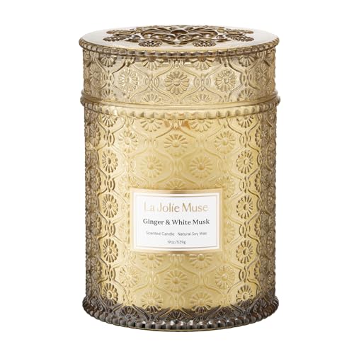 LA JOLIE MUSE Ginger & White Musk Scented Candle for Home, Soy Wax, 40 Hrs | Luxury Jar Candle, Natural Clean Non Toxic, Decorative Candles for Candle Warmer Lamp, Gifts for Women & Men, Warm Lemongrass - color: Ginger & White Musk, size: 19 oz