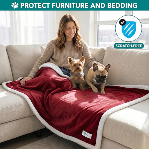 PetAmi Dog Blanket Small Medium Pet Cat Puppy Kitten, 40x29 Mini, Dark Red | 460 GSM, Soft Sherpa Fleece Throw, Reversible Plush Couch Cover Protector Crate Carrier Sofa Bed Car Seat, Machine Washable - color: Wine, size: Medium - 29 X 40 Inches