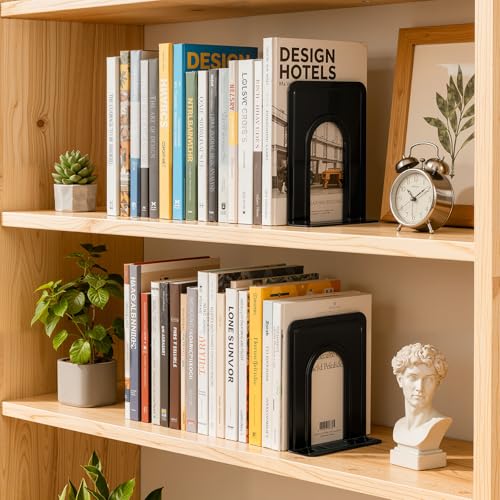 HappyHapi 14 Pairs Book Ends, Heavy Duty Bookends for Shelves, Black | Book Holder for Shelf, Non-Skid Metal Book Holders, Book Ends for Heavy Books, Book Stopper for Library, Office Organization. - size: 14 pairs